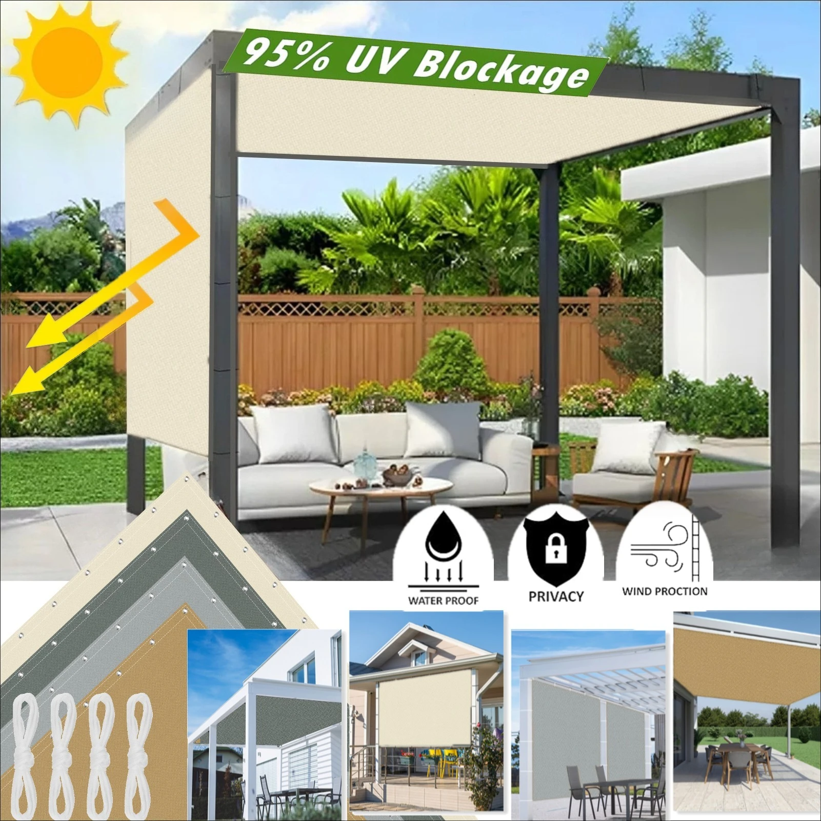 5M/4M/3M/2M Pergola Wasserdichte Abdeckung Outdoor Garten Terrasse Carport UV Block Party Baldachin Pool Camp Markise Shelter Sonnenschutz Segel Image