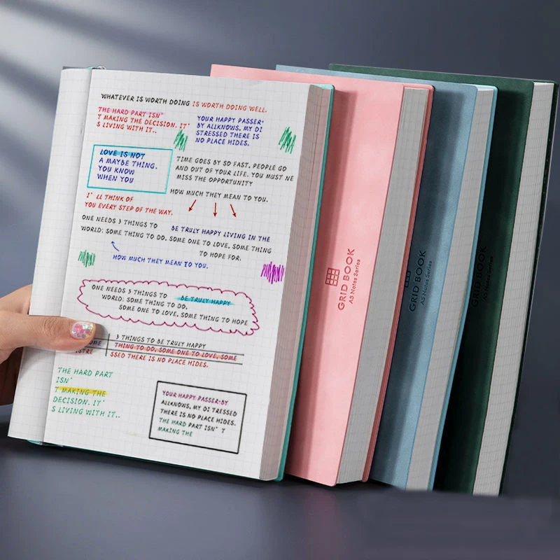 A5PU-Notizbuch aus Kunstleder, karierte Innenseiten, Zeichenbuch, Reiseheft, Schreibwaren, Bürobedarf, Schulbedarf ﻿ Image