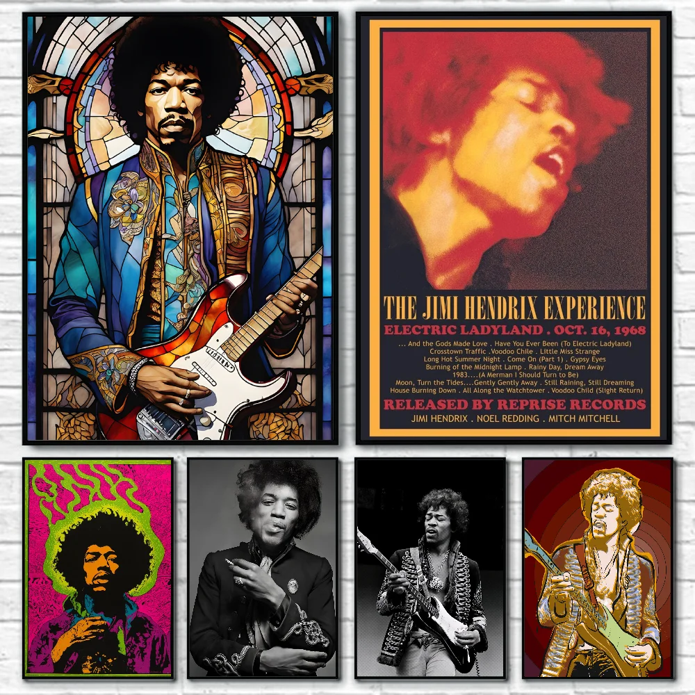 SINGER J-JIMI H-HENDRIX Poster selbstklebende Kunst wasserfester Papieraufkleber Kaffeehaus Bar Zimmer Wanddekoration Image