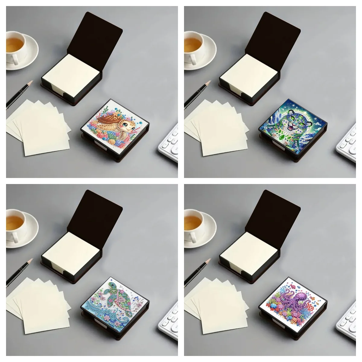 1 stücke DIY Marine tier diamant-lackiert notizpapier aufbewahrungsbox kristall strass notizhalter veranstalter home büro schreibtisch zugriffs