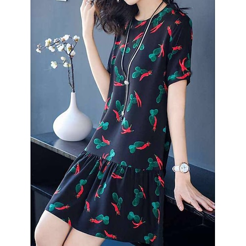 Damen Minikleid Sommerkleid Lässig Täglich Normale Passform Blumen Kurzarm V Ausschnitt Schwarz Rote Sommer Image