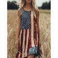 Patriotisches Damen Mini Kleid Sommerkleid A-Linie Kleid Schulterfreies Kleid Urlaub Lässig Boho Party Lockere Passform Grafische Flagge Geometrisch Ärmellos U-Hals Rot Sommer
