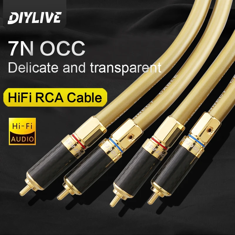 DIYLIVE 1 Paar RCA-Audiokabel, hochreiner OFC-Kern, 2 RCA-Stecker mit vergoldetem Stecker aus reinem Kupfer für Verstärker, Großkabel Image