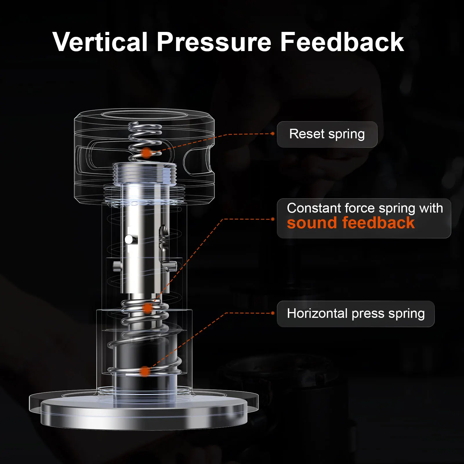 IKAPE Kaffee-Espresso-Tamper mit Sound-Feedback für Barista, Basis aus 100 % Edelstahl mit kalibrierter Feder für Kaffeestampfer Image