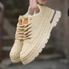 HKDQ Mode Beige Turnschuhe Männer Heiße Bequeme Rutschfeste Arbeitsschuhe für Männer Outdoor Leder Freizeitschuhe Vielseitige Herrenschuhe
