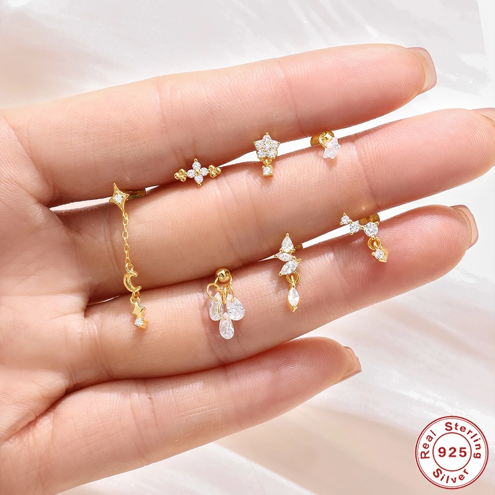 AIDE 1 STÜCK 925 Sterling Silber Zierlicher Piercing Ohrläppchen Ohrstecker für Frauen Helix Rook Conch Tragus Flacher Ohrring Sexy Schmuck