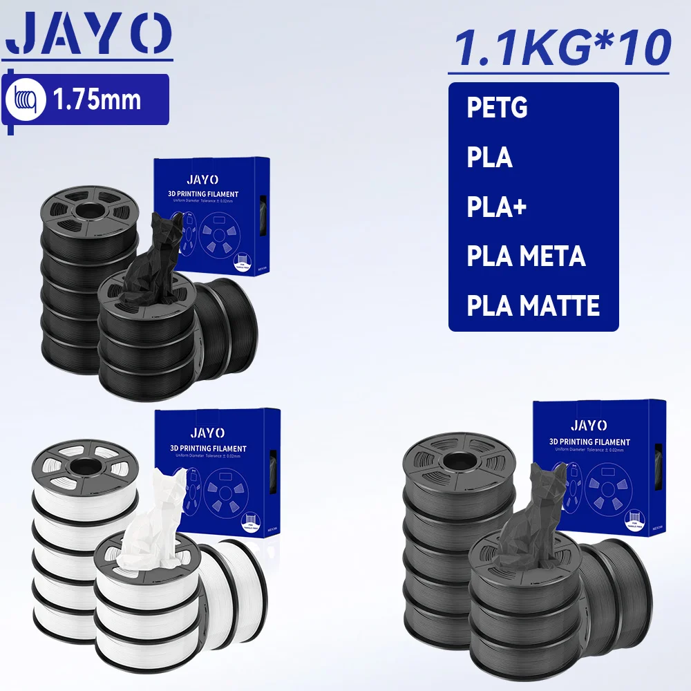JAYO 10 Rollen 3D PETG/PLA/PLA PLUS/PLA Meta/PLA Matte Drucker Filament 1,75 mm 100 % keine Blase ungiftige 3D-Druckmaterialien Image