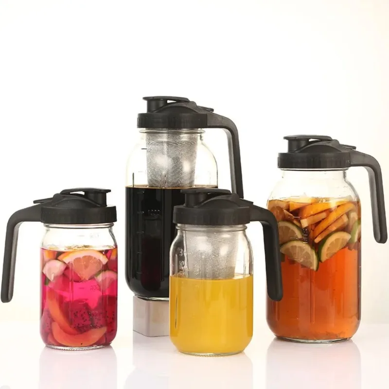 Glasbecher mit großem Fassungsvermögen, transparentem Griff und Deckel, auslaufsicherem Glaswassertank für kaltes Brauen Image