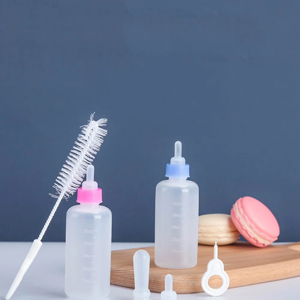 1 Satz Welpen milch futter automat mit Ersatz nippel Welpen fütterung flaschen für Kleintiere Neugeborenen-und Katzen pflege bedarf Image