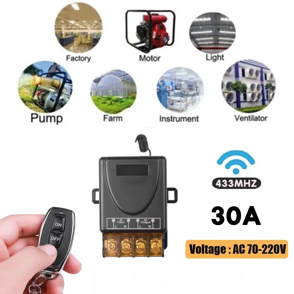 RF433Mhz Drahtlose Fernbedienung Schalter 30A Relais Sender Motor Wasserpumpe Tür Zugang System Decke LED Lampe Ein Aus Schalter Image
