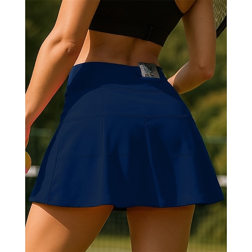 Damen Einfarbig Lässiger Rock Tennisröcke Plissiert Schweißableitend Feuchtigkeitsableitend Atmungsaktiv Tennis Golfspiel Pickleball Schwarz Weiß Dunkelmarine Tennisbekleidung Image