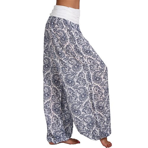 Damen Weites Bein Stoffhosen Hosen Hose Mode Boho Volle Länge Natürliche Taille Blumen Druck Bequem Außenbereich Outdoor Urlaub Alltagstauglich Magenta Saphir Marineblau Aprikose Sommer Normale Image