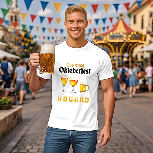 T-Shirt Bayerisch München Deutsch Lustig T-Shirt Ärmel Grafik für Herren Erwachsene Heißprägen für Karneval Oktoberfestbier Party Image
