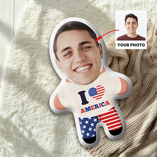 Personalisiertes Gesichtskissen 4. Juli Kissen patriotisches personalisiertes Geschenk Foto Ich liebe Amerika Unabhängigkeitstag personalisierte Geschenkideen in verschiedenen Größen mit Einlage Image