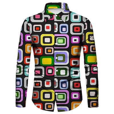 Retro Vintage 1970er Hemd Disco Geometrisch Psychedelisch Herren Halloween Karneval Musikfestival Pride Parade Erwachsene Hemd Image