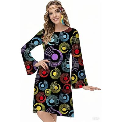 Retro Vintage 1970er Groovy Kleid Stirnband Hippie Disco Psychedelisch Damen Halloween Karneval Urlaub Musikfestival Festival Erwachsene Kleid Stirnband Image
