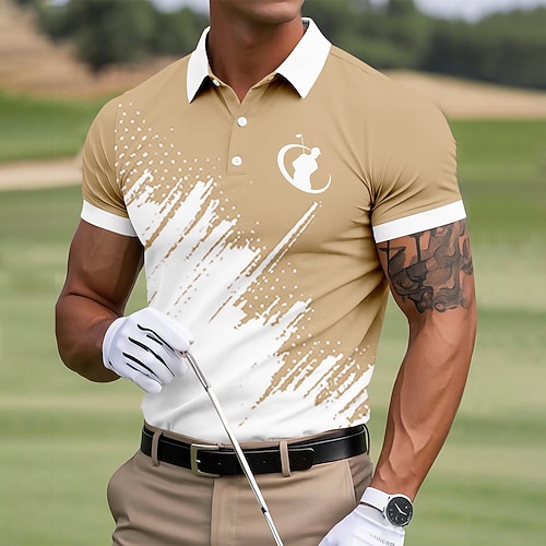 Herren Farbblock Golf Sport-Poloshirts Kurzarm Polo-Shirts Hemden mit Kragen Sportbekleidung Lässig Geschäft Athleisure Knöpfe Sommer Blau Braun Image
