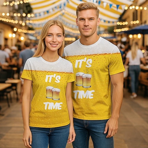 Bayerisch München T-Shirt Ärmel T-Shirt Bayerisch Bier Grafik für Paar Herren Damen Erwachsene 3D-Druck für Oktoberfestbier Alltagstauglich Image