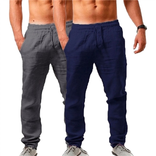 Herren Leinenhosen Hose Sommerhose Baggy-Hosen Strandhose Kordelzug Elastischer Bund Mehrfachpackung Einfach Komfort Atmungsaktiv Volle Länge Outdoor Täglich Ferien Mode Klassicher Stil White Image