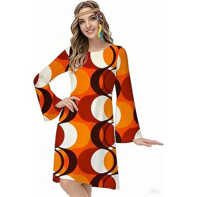 Retro Vintage 1970er Groovy Kleid Stirnband Hippie Disco Geometrisch Psychedelisch Damen Halloween Karneval Urlaub Musikfestival Festival Erwachsene Kleid Stirnband Image