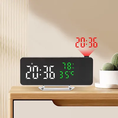 Multifunctional Clock Temperature Humidity 180° Projection Clock Mirror LED Clock Home Decoration Bedside Desktop Alarm Clock