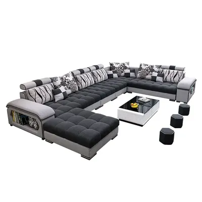 Modern multicolor u shape fabric living room home furniture sofa set