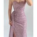 Elegantes blaues glitzerndes Meerjungfrau-Trumpet-Abendkleid formelles Hochzeitskleid bodenlang Herz-Ausschnitt Spitze ärmellos Falten gerafft Schlitz