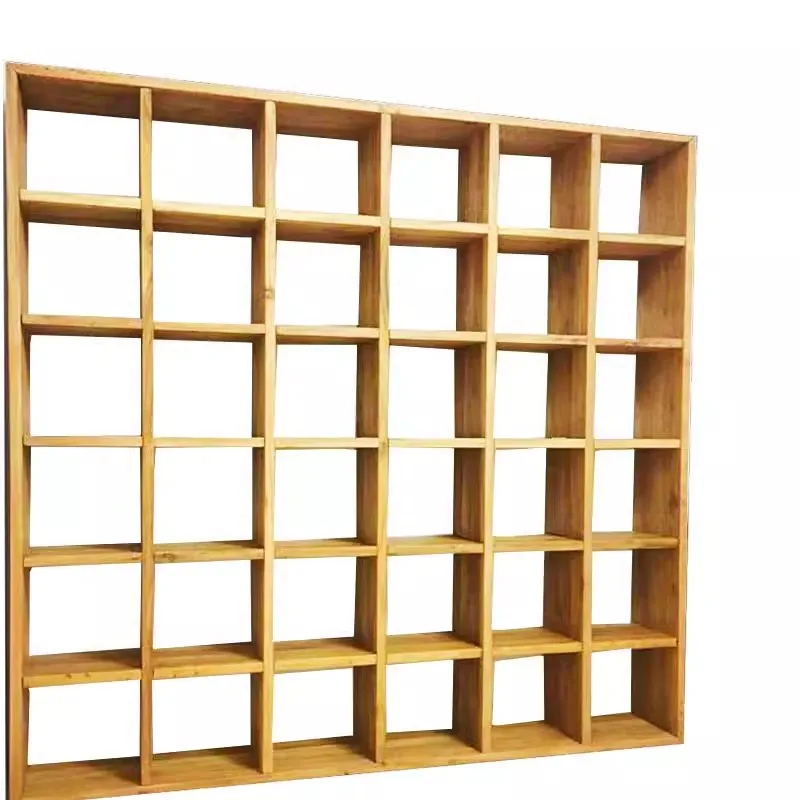 Libreria personalizzata in olmo vecchio, libreria da soggiorno, scaffale in tronchi, scaffale in reticolo di legno massello, libreria a parete intera dal pavimento al soffitto