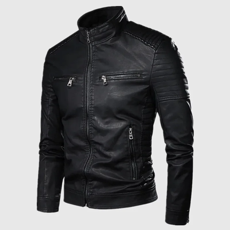 Giacca da motociclista in pelle da uomo Colletto rialzato Giacca in pelle da uomo punk per abbigliamento da esterno Giacca in pelle Cappotto elegante alla moda da uomo