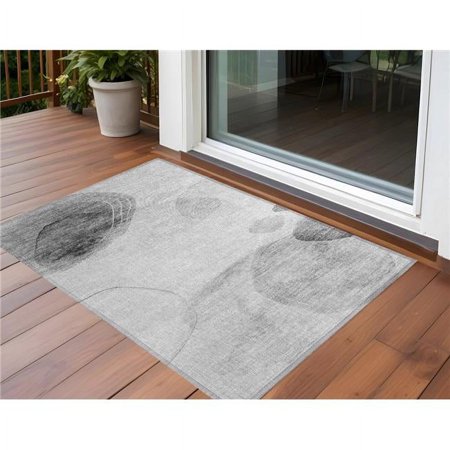 HomeRoots 562146 2 x 3 ft. Gray & Light Gray Abstract Washable Non Skid Indoor Outdoor Rectangle Machine Woven Area Rug