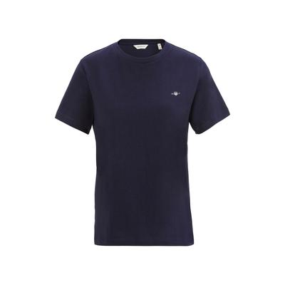 Kurzarmshirt GANT "PRINTED ARCHIVE SHIELD T-SHIRT", Damen, Gr. XL, blau (dunkelblau), Single Jersey, Obermaterial: 100% Baumwolle, unifarben, casual, regular fit, Rundhals, Kurzarm, Shirts, kleine Logostickerei auf der Brust Image