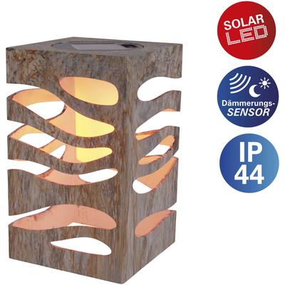 LED Solarleuchte NÄVE "Hilda", beige (natur), B:12,30cm H:20,00cm L:12,30cm, Lampen, quadratisch, silber/beige Marmoroptik, Flammeneffekt, Dämmerungssensor Image