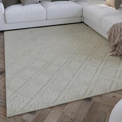 Wollteppich WECON HOME "Hamptons SEVENTEEN", beige (creme weiß), B:40cm H:10mm L:60cm, Schurwolle, Teppiche, Läufer, Schurwolle, Kurzflor, Wohnzimmer, Schlafzimmer, elegant, Raute Image