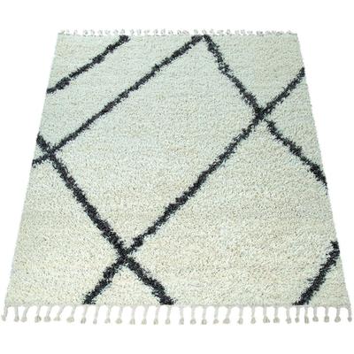Hochflor-Teppich PACO HOME "Helsinki 531", beige (creme), B:60cm H:45mm L:100cm, Polypropylen (PP), Teppiche, Fransenteppich, weicher Hochflor-Shaggy, Scandi Design, mit Fransen Image