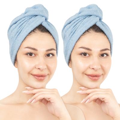 Turban-Handtuch HAMMETEX "2er Set Haarturban Damen, 100% Baumwolle, Flauschig & Schnelltrocknend", blau (hellblau), B:25cm L:64cm, Frottier, Baumwolle, Handtücher (Packung), Uni-Farben, weich Image