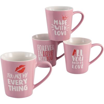 Becher CREATABLE "Kaffeebecher Love Collection", rosa (hellrosa), 420ml, 4 tlg., Porzellan, Trinkgefäße, mit Liebeserklärung, Tassen Set, 4-teilig Image
