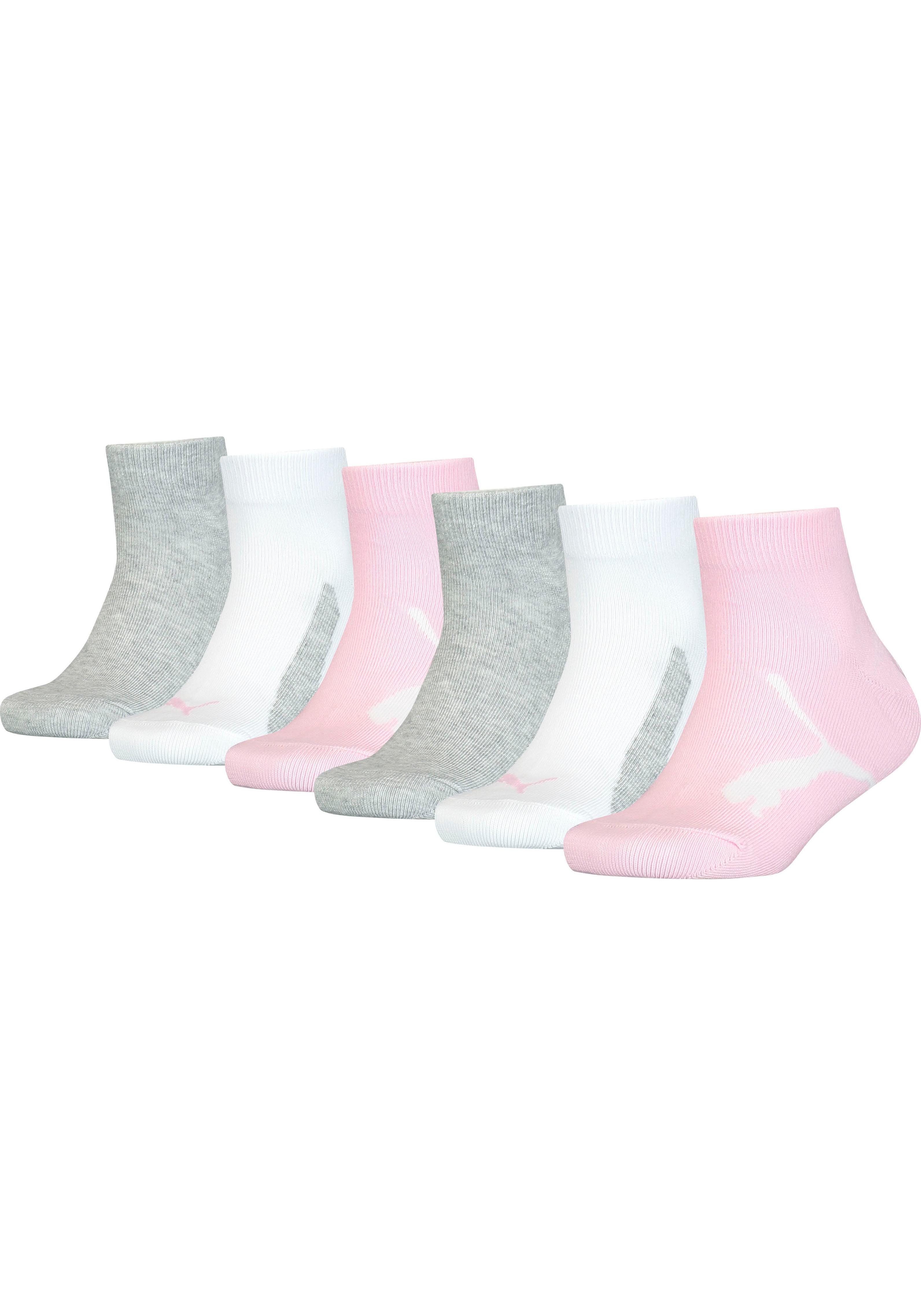 Kurzsocken PUMA "KIDS BWT QUARTER 6P ECOM", Damen, Gr. 23-26, pink (pink, grau), Baumwollmischung, uni und meliert, normal, Socken, mit eingestricktem Logo Image
