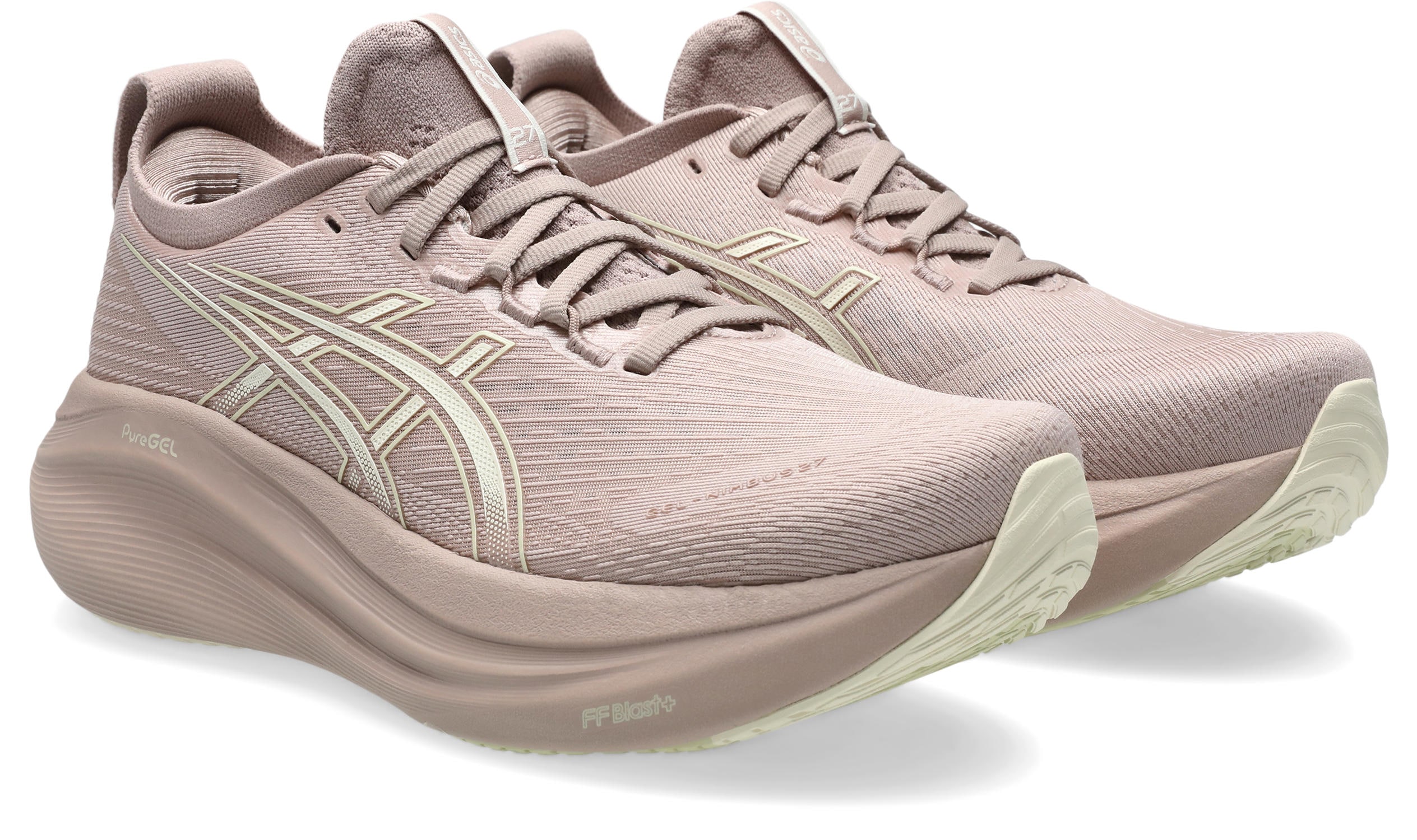 Laufschuh ASICS "GEL-NIMBUS 27", Damen, Gr. 42, fawn, birch, Textil, Schuhe Laufschuh