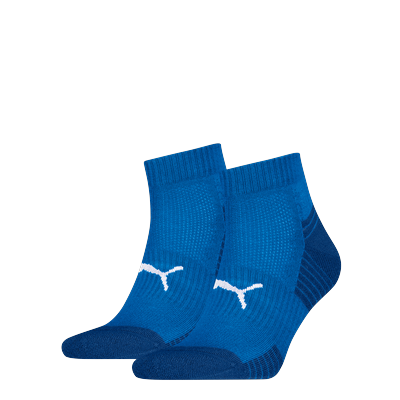 Kurzsocken PUMA "PUMA UNISEX SPORT CUSHIONED QUARTER 2P", Damen, Gr. 39-42, blau (olympian blau), Materialmix, normal, Socken, Rippenbündchen, optimierte Dämpfung für zusätzlichen Komfort Image