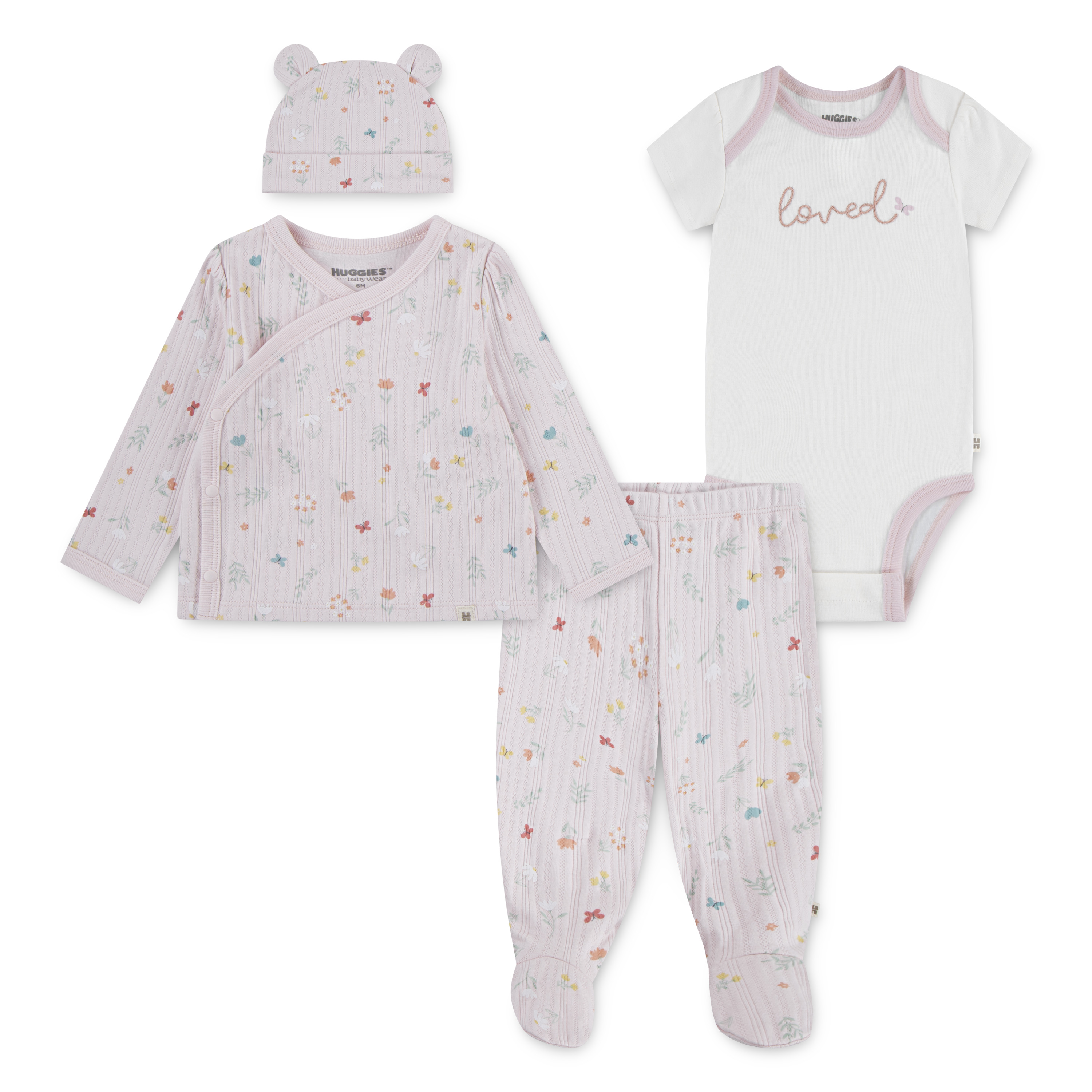 Neugeborenen-Geschenkset HUGGIES BABYWEAR, Baby, Gr. 4 (74), rosa (primrose pink), Jersey, Obermaterial: 100% Baumwolle, bedruckt, Basic, KOB Set-Artikel Image