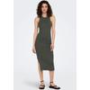 Jerseykleid ONLY "ONLBELFAST S/L MIDI DRESS JRS NOOS", Damen, Gr. XS (34), N-Gr, grau (beluga), Jersey, Obermaterial: 97% Baumwolle, 3% Elasthan, unifarben, modisch, figurbetont, Rundhals, ohne Ärmel, Kleider