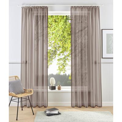 Gardine MY HOME "XANA mit Ösen, Kräuselband oder Schlaufen" Gr. 2, braun (taupe), B:140cm H:175cm, Voile, Polyester, Gardinen, Bestseller, einfarbig, 1 bzw. 2 Schals, pflegeleicht, Schal Image
