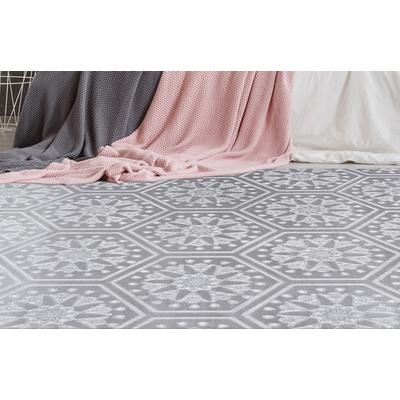 Teppich CALO-DELUXE "Latemar 300" Gr. 2, grau (grau, blau), B:80cm H:7mm L:150cm, Kunstfaser, Teppiche, weiche Fell Haptik, Relief Muster, Wohnzimmer, Schlafzimmer Image