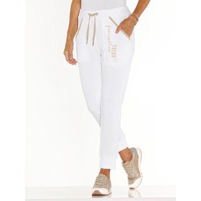 Sweathose CLASSIC BASICS, Damen, Gr. 48, Normalgrößen, weiß (weiß, beige), 100% Baumwolle, gemustert, lang, Hosen Image