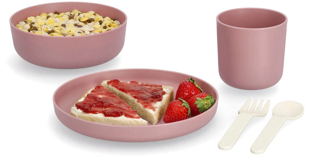 Kindergeschirr-Set ZELLER PRESENT, rosa (rosé), 5 Stk., Kunststoff, Geschirr-Sets, (je 1 Teller, Schüssel, Tasse, Gabel, Löffel) Image