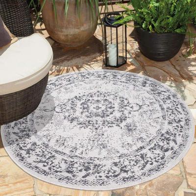 Outdoorteppich CARPET CITY "DUO RUG 5577", grau, H:5mm Ø:120cm, Obermaterial: 100% Polypropylen, Teppiche, Wendeteppich Wetterfest In- & Outdoor, Balkon, Terrasse, Wohnzimmer Image