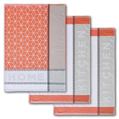 Geschirrtuch DYCKHOFF "HOME & KITCHEN, Maße je Tuch ca. 50x70 cm, aus 100% Baumwolle", orange (koralle, weiß, grau), B:50cm L:70cm, 100% Baumwolle, Geschirrtücher, mit zwei verschiedenen Motiven Image