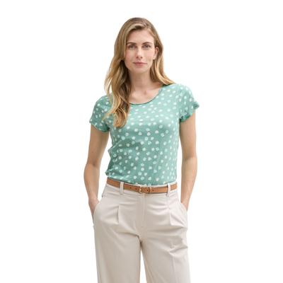 T-Shirt TOM TAILOR, Damen, Gr. M (38), grün blau dots, Obermaterial: 100% Baumwolle, bedruckt, casual, regular fit taillenbedeckt, Rundhals, Kurzarm, Shirts, mit All-Over Print Image