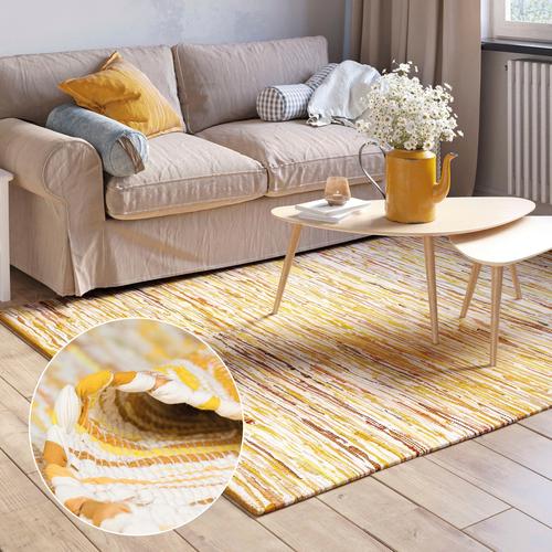 Teppich ""Ameer"", gelb (gelb mix), B:120cm H:10mm L:170cm, Baumwolle, Polyester, MYFLAIR MÖBEL & ACCESSOIRES, Teppiche, Handweb Teppich, 90% Baumwolle, handgewebt, Scandi