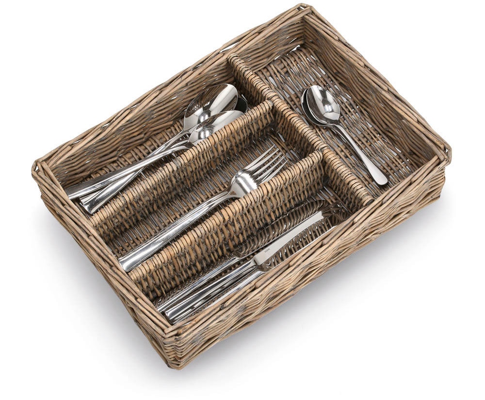 Besteckkorb ZELLER PRESENT, beige (natur), B:26cm H:7cm L:35cm, geflochtene Weide, Besteckkörbe, Weidenatur, mit praktischer Fächereinteilung